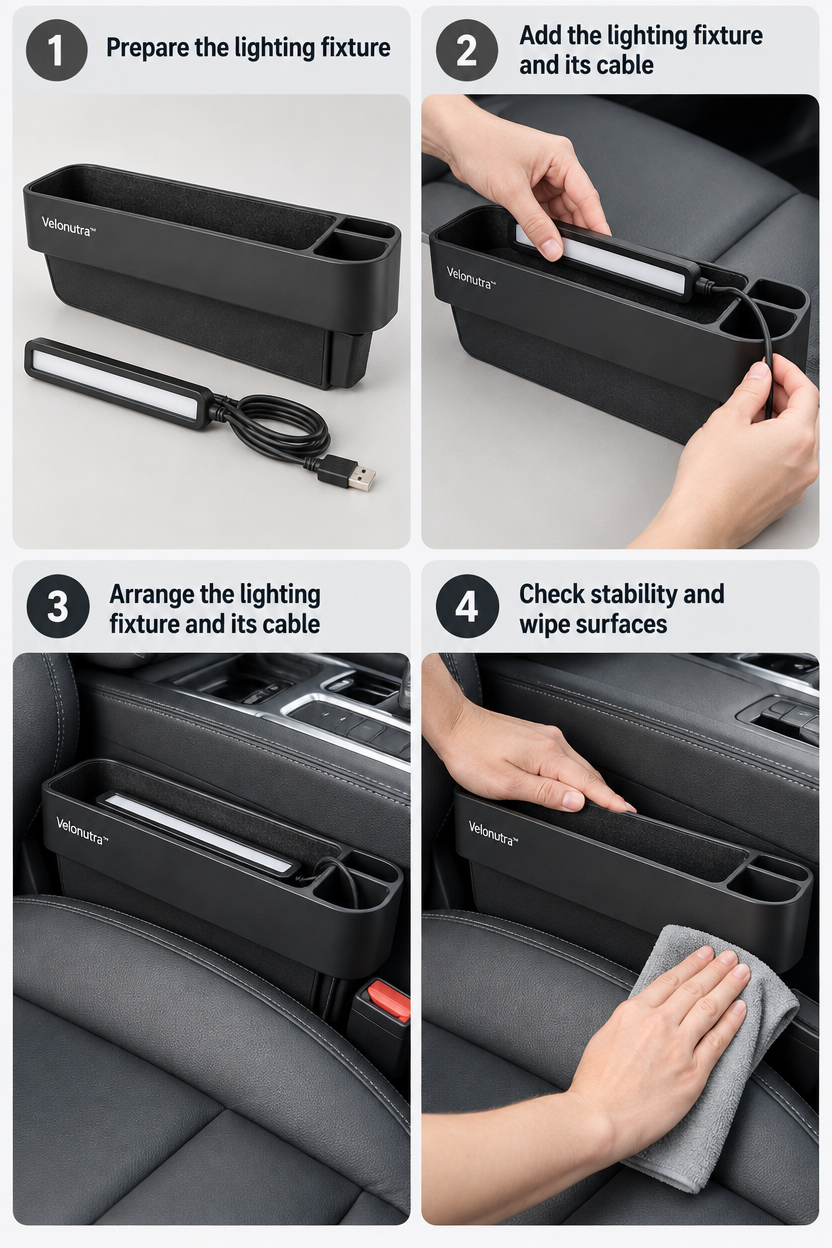 Velonutra™ Seat Gap Storage Organizer setup and in-vehicle use