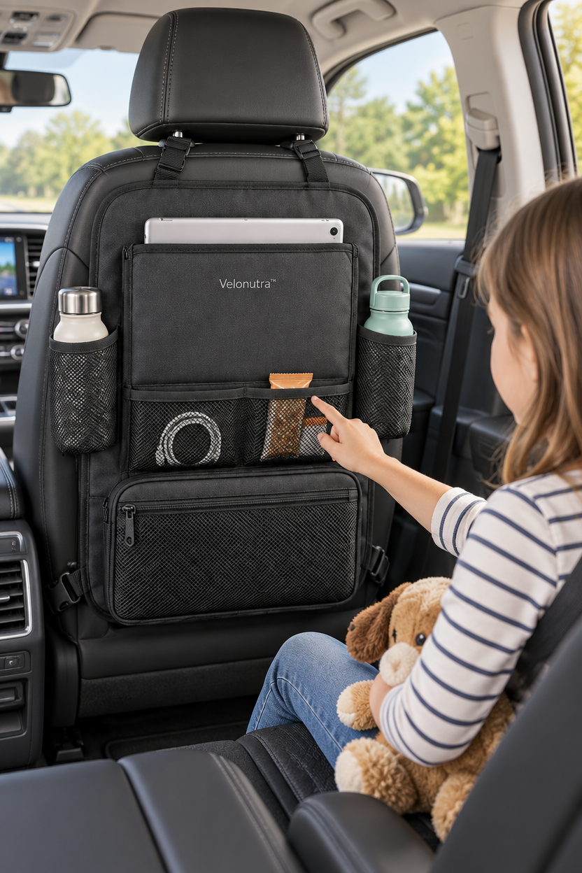 Velonutra™ Multi-Function Seatback Storage Bag vehicle application scene