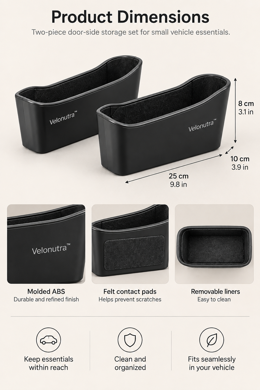 Velonutra™ Car Door Side Storage Box Set structure and material details