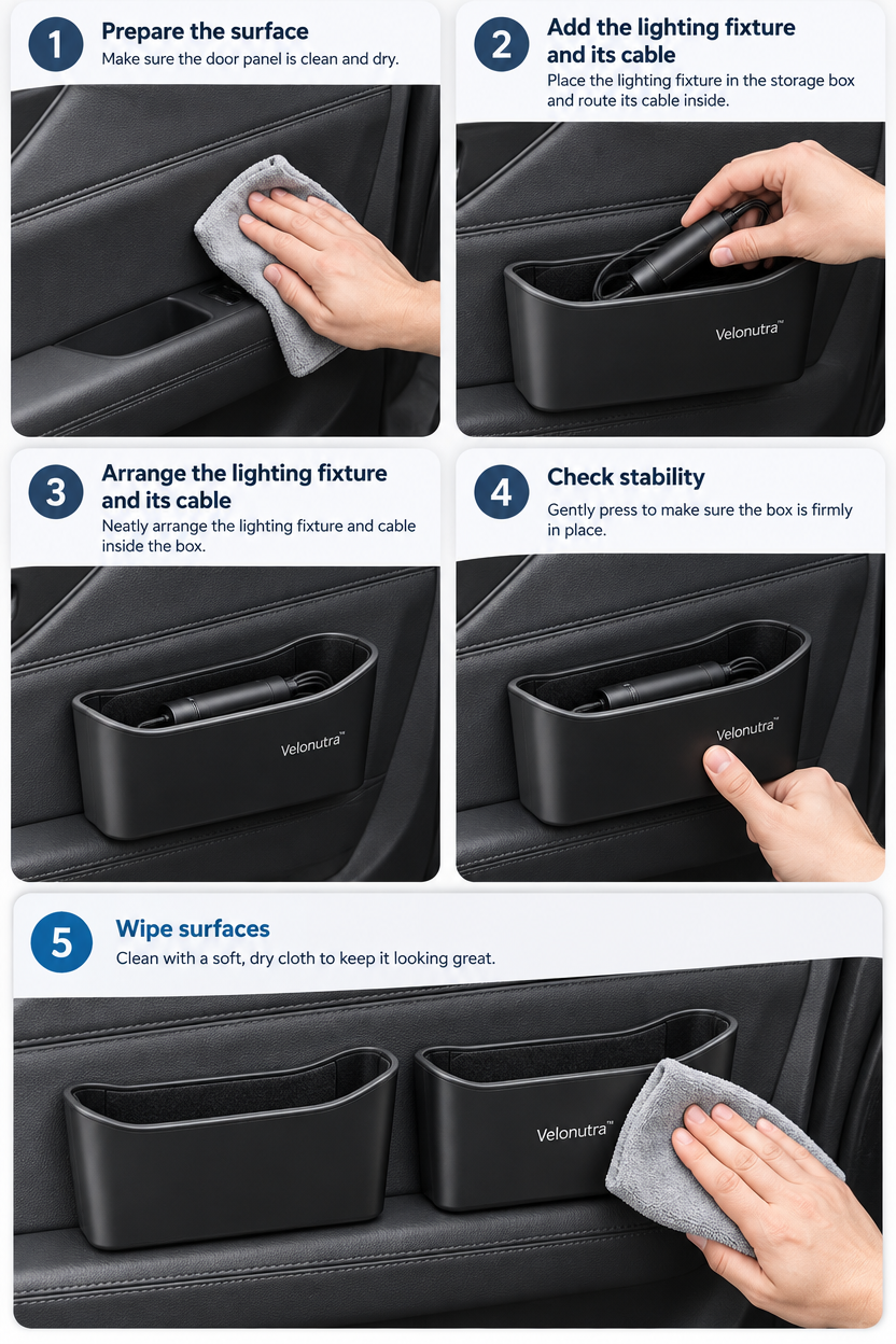 Velonutra™ Car Door Side Storage Box Set setup and in-vehicle use