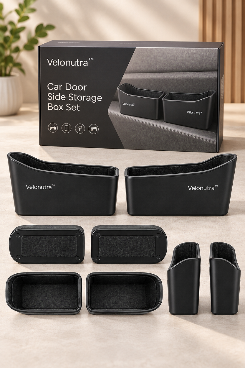 Velonutra™ Car Door Side Storage Box Set final packaged vehicle lifestyle scene