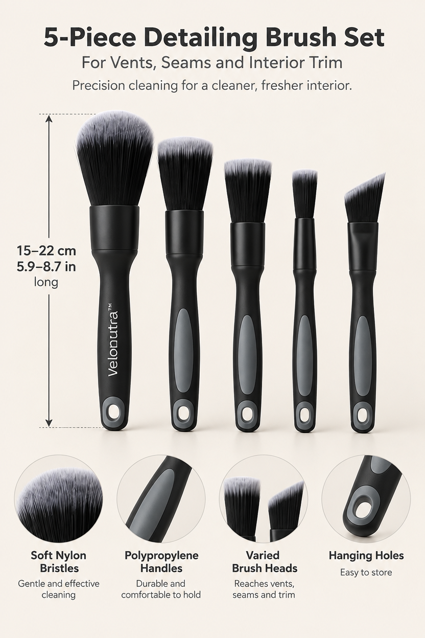 Velonutra™ Soft-Bristle Car Detailing Brush Set structure and material details