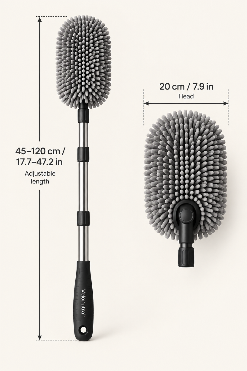 Velonutra™ Extendable Car Dusting Wand structure and material details