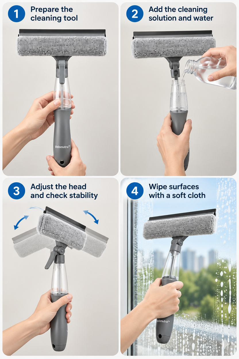 Velonutra™ Multi-Function Car Window Cleaning Tool setup and in-vehicle use