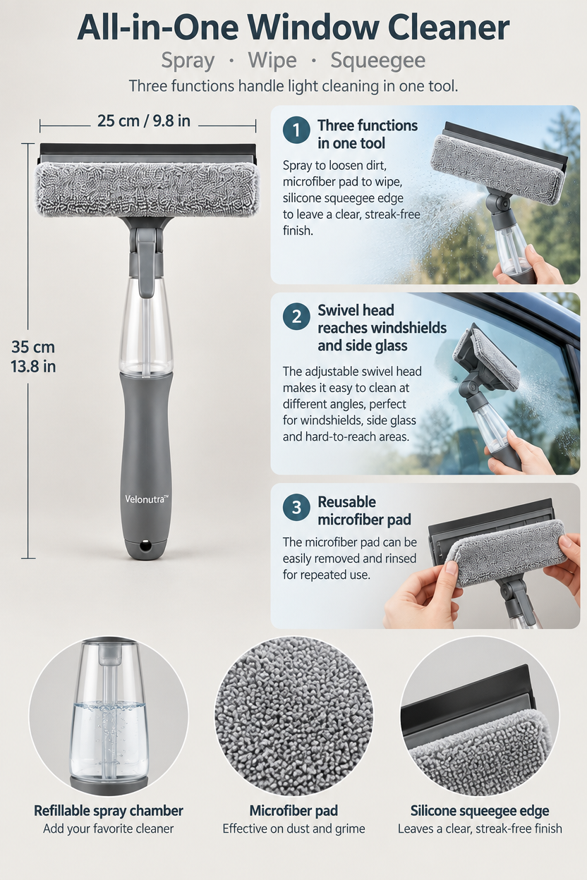 Velonutra™ Multi-Function Car Window Cleaning Tool access capacity and functional details