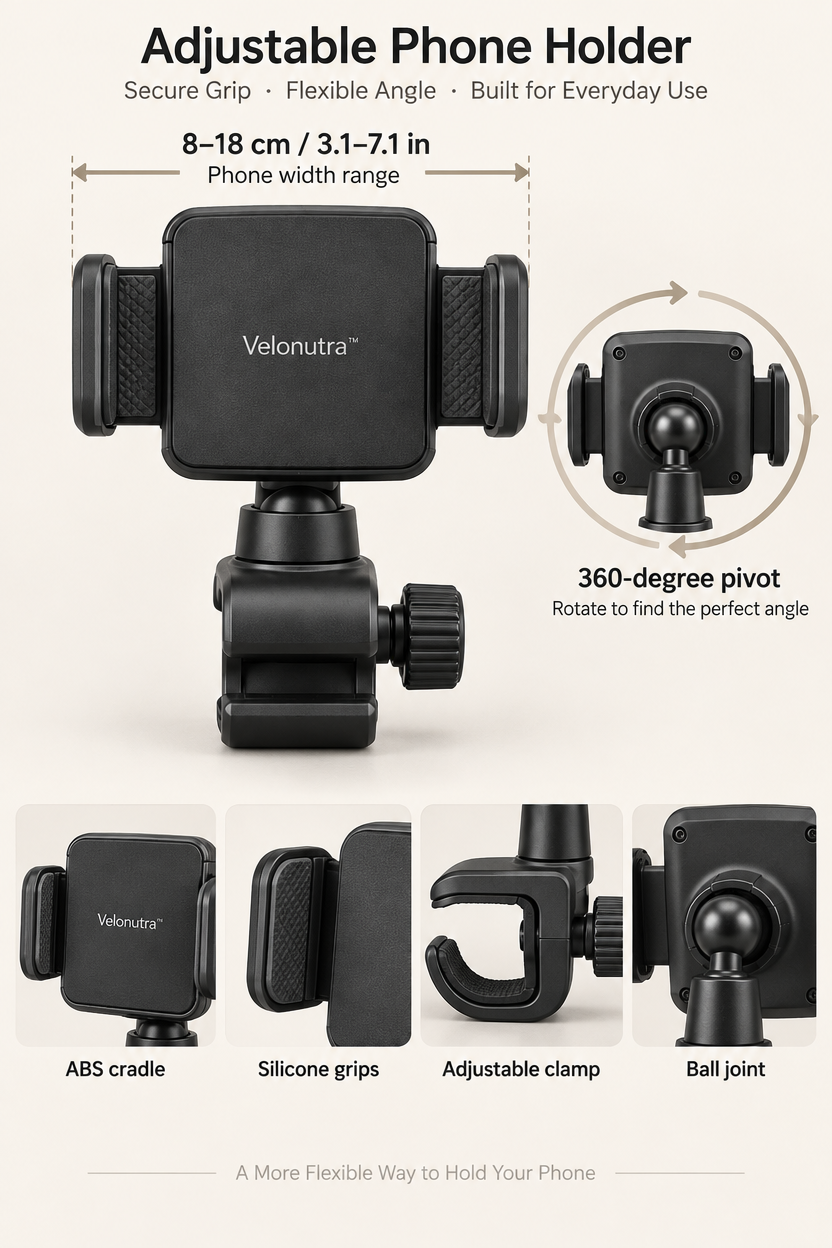 Velonutra™ Multi-Angle Phone Mount structure and material details