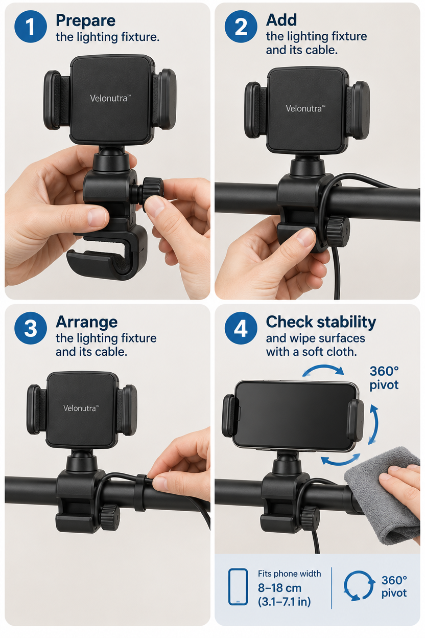 Velonutra™ Multi-Angle Phone Mount setup and in-vehicle use