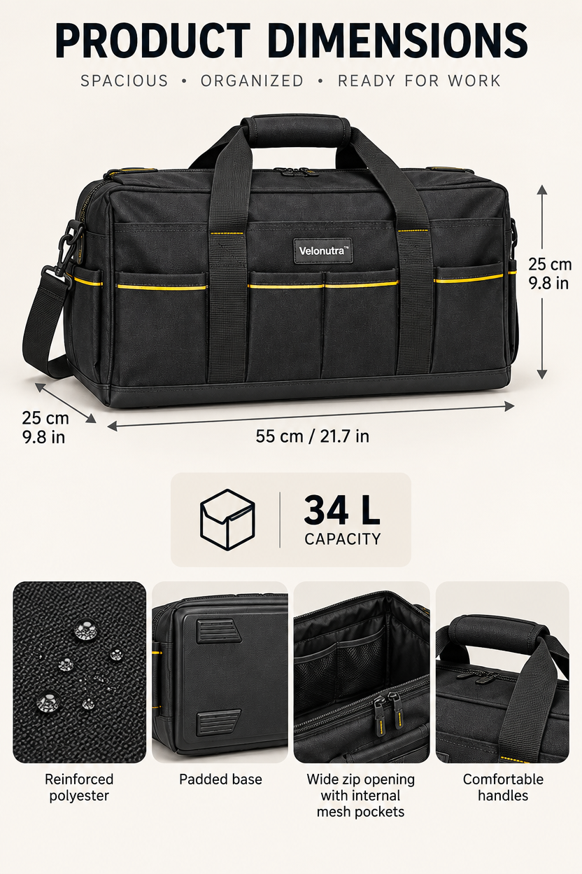 Velonutra™ Large Car Tool Storage Bag structure and material details